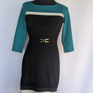 WHBM Colorblock Ponte Dress Teal Black - 0